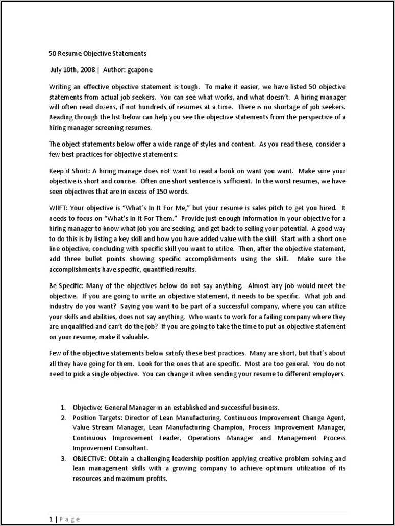 Resume Objective For No Specific Job