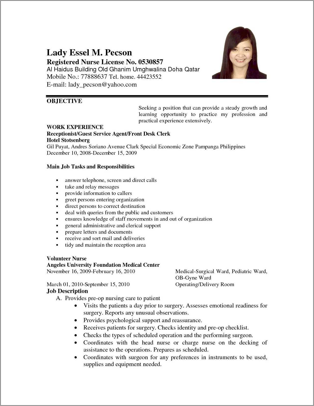 Resume Objective No Specific Job Examples