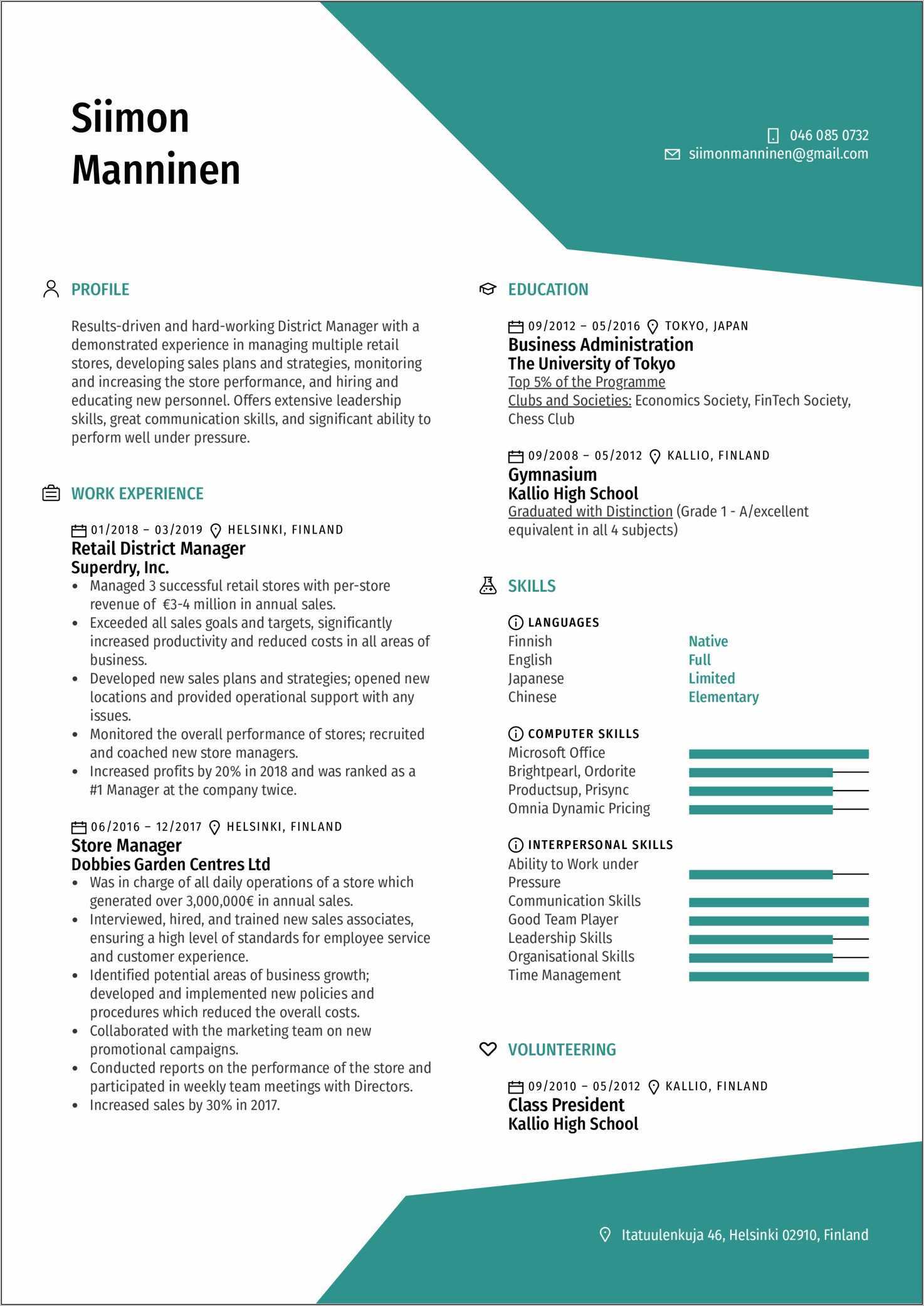 Resume Objectives For Retail District Manager