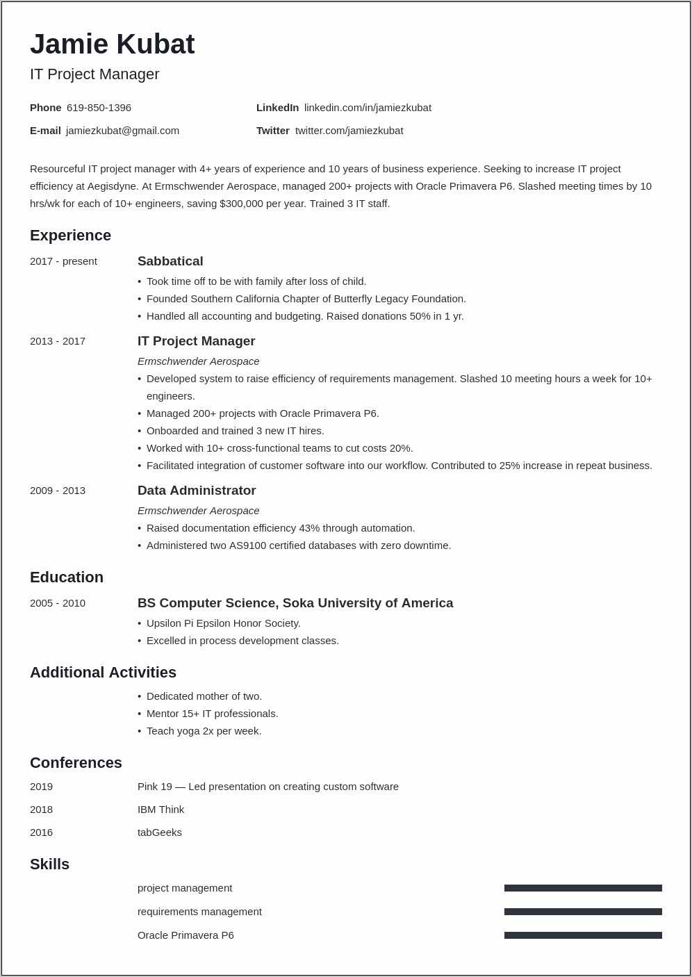Resume Sample With 10 Year Gap