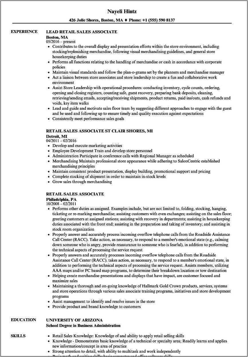 Furniture Sales Associate Resume Samples Resume Example Gallery