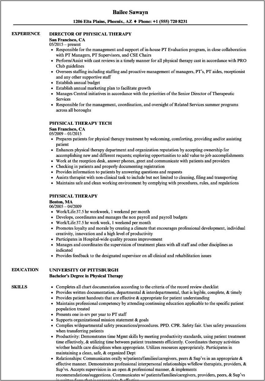 Sample Objective For Physical Therapy Resume
