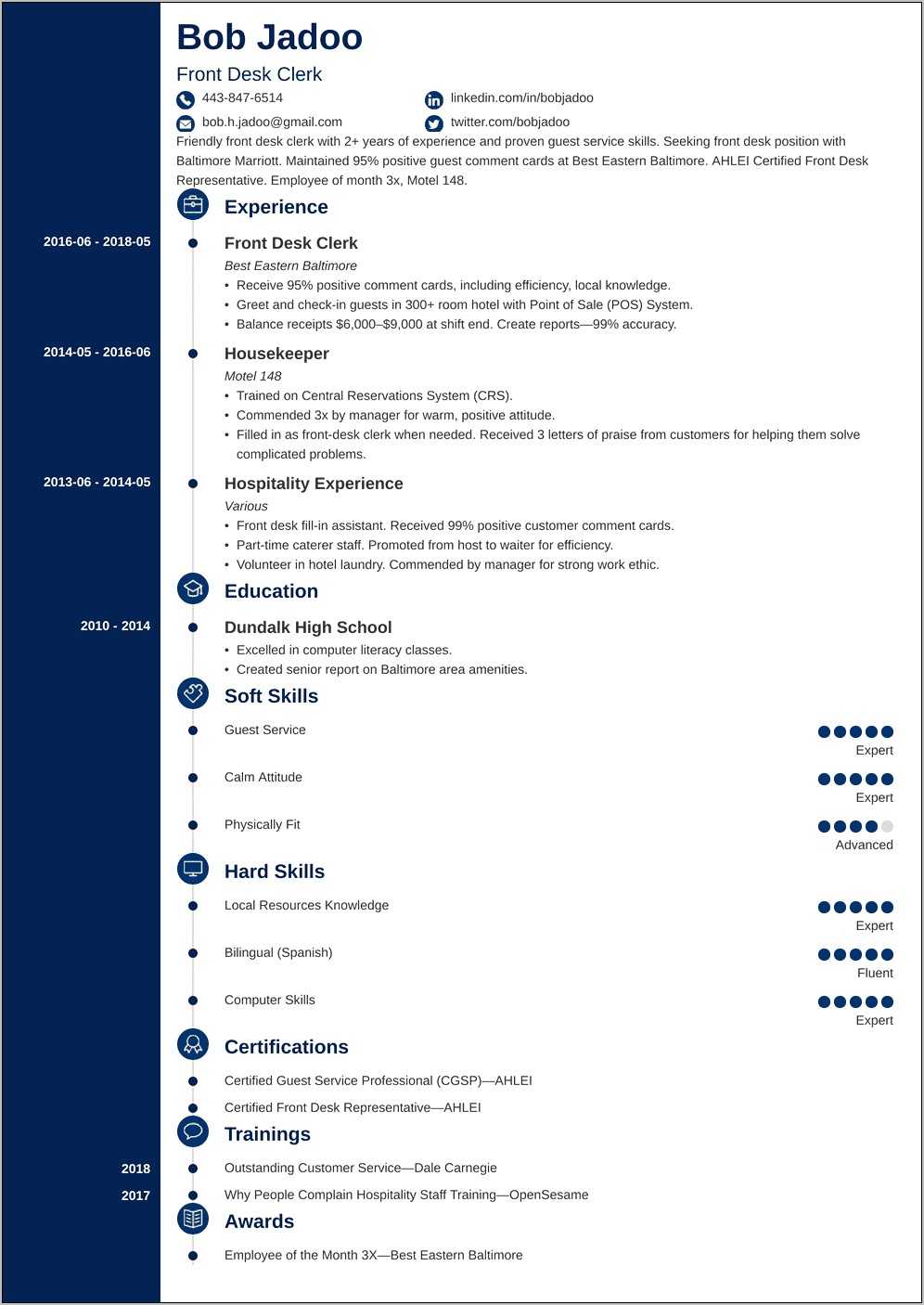 Sample Objective In Resume For Hospitality Industry Resume Example