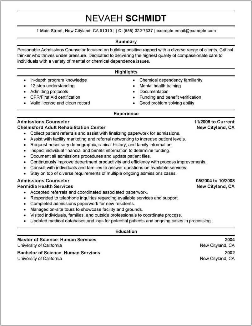 Sample Resume For College Admissions Coordinator