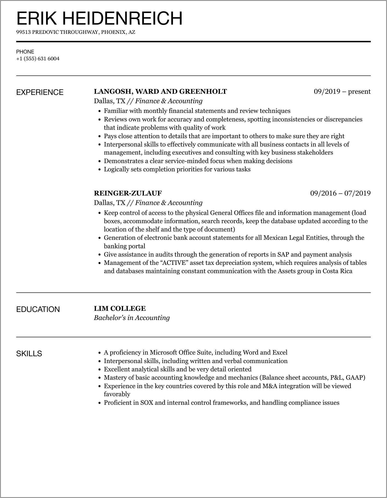 Sample Resume For Cpa Fresh Graduate
