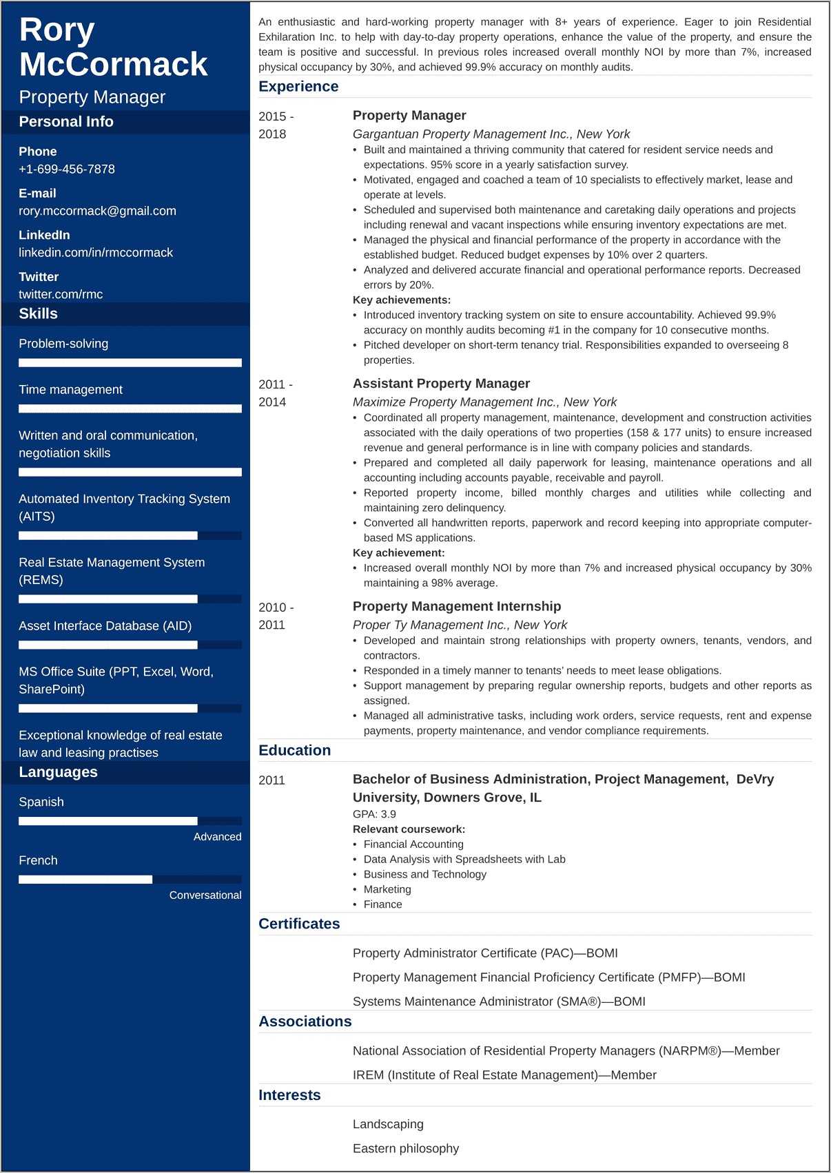 Sample Resume For Facility Manager In India - Resume Example Gallery