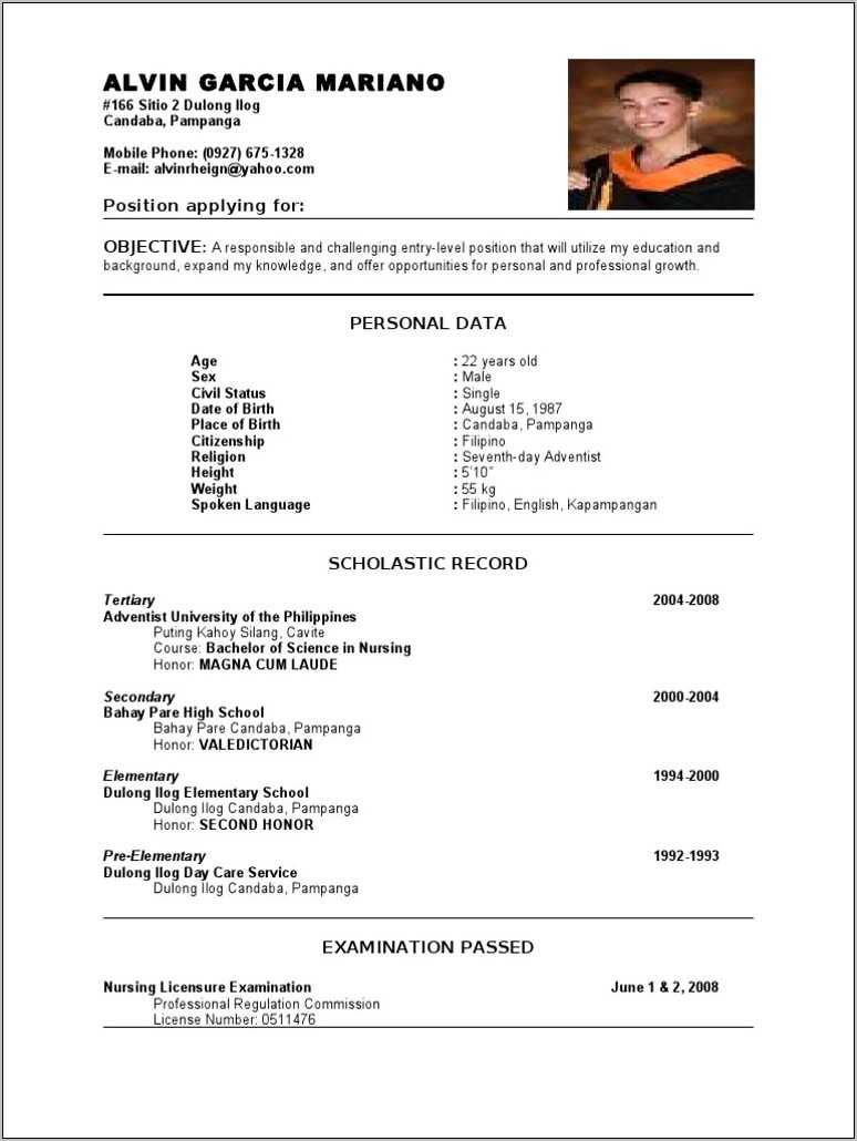Sample Resume For Filipino Registered - Sample Resume For Filipino Registered Nurse 