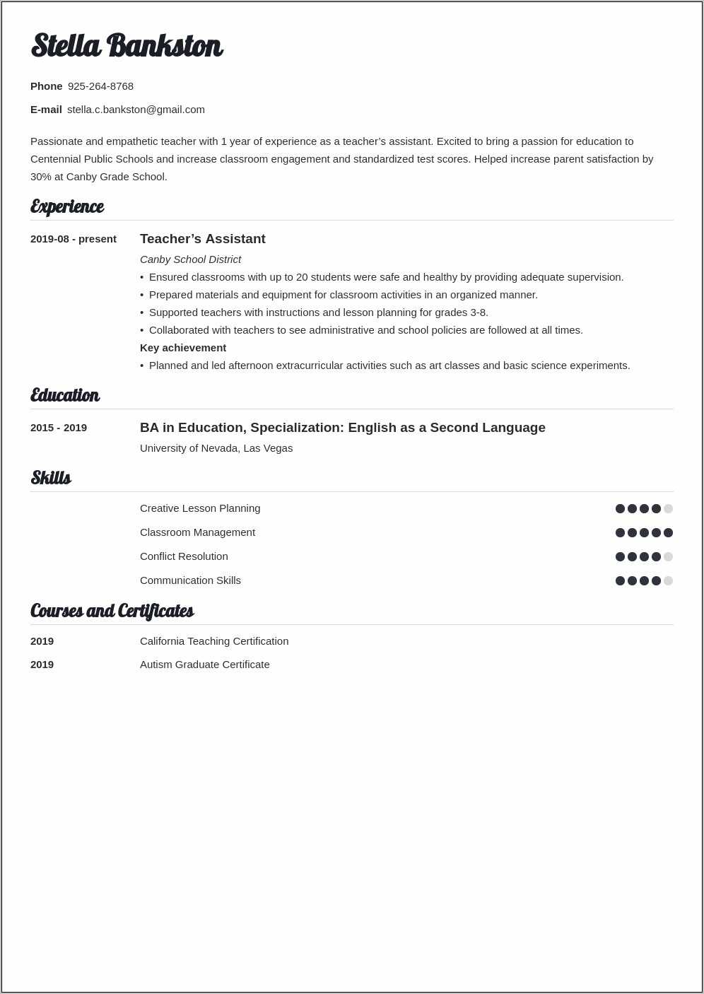 Resume For First Teaching Job Resume Example Gallery