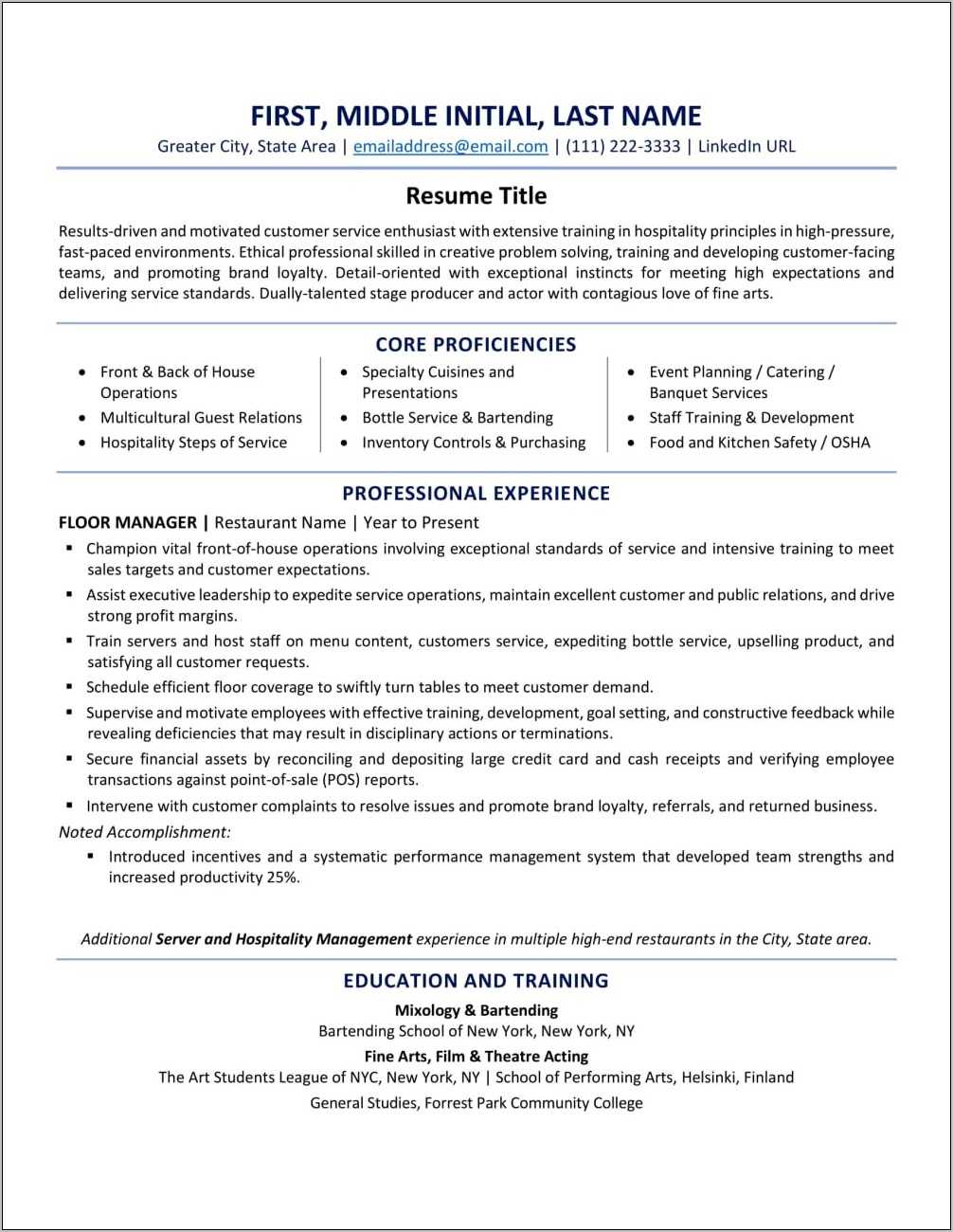 Sample Resume For Hr Opportunity In Us Workforce