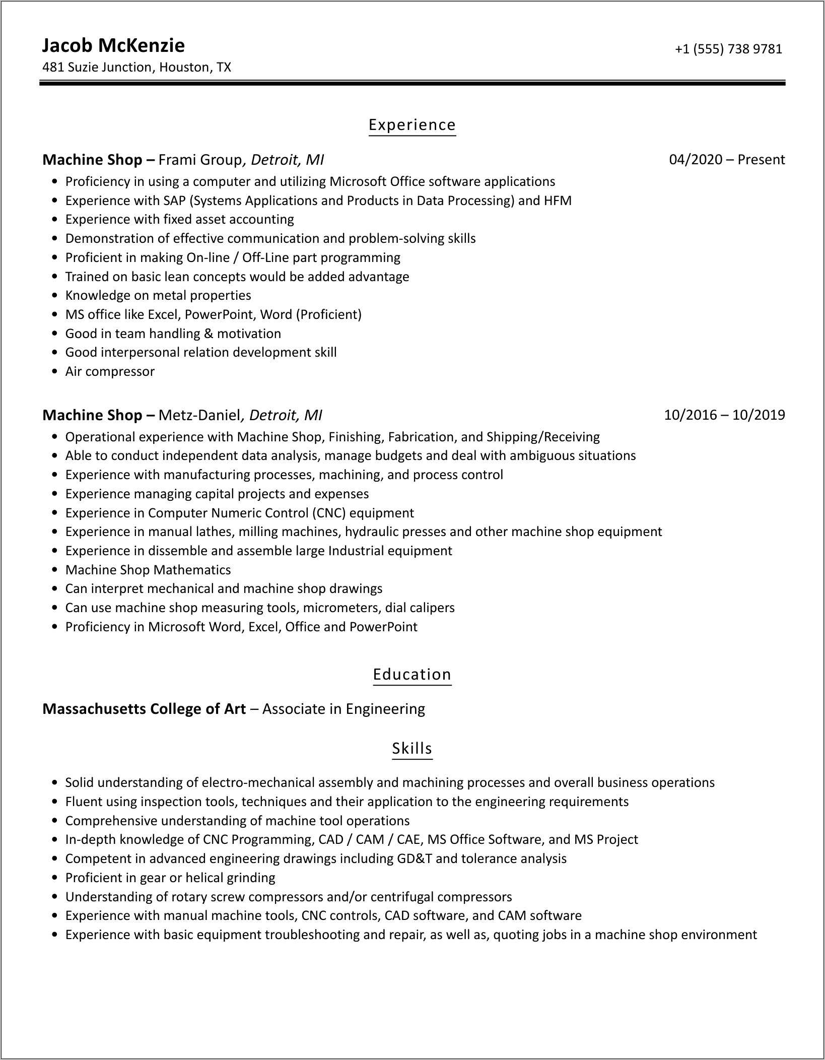 Sample Resume For Machine Shop - Sample Resume For Machine Shop Engineer 