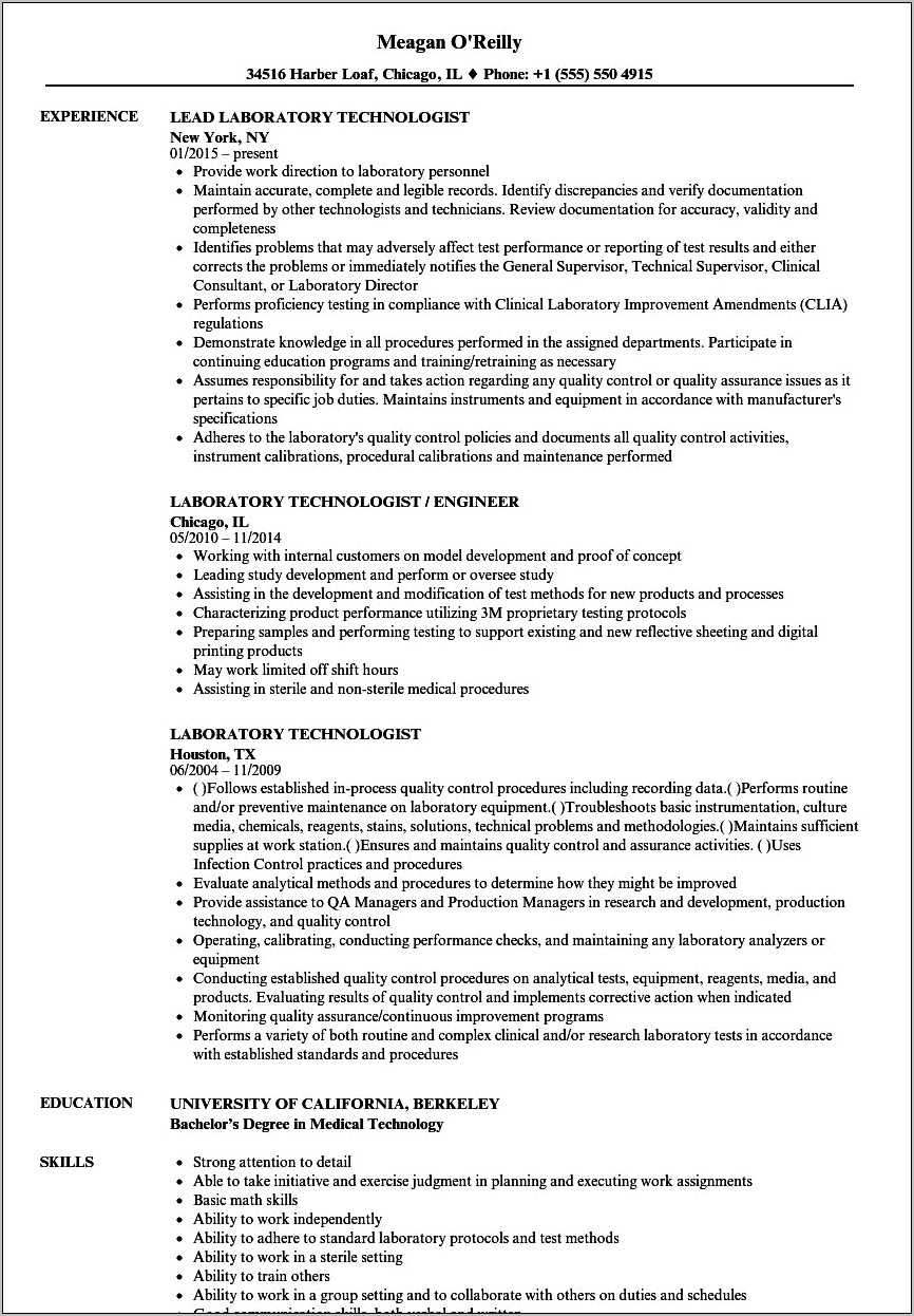 Sample Resume For Medical Laboratory - Sample Resume For Medical Laboratory Technician Student 