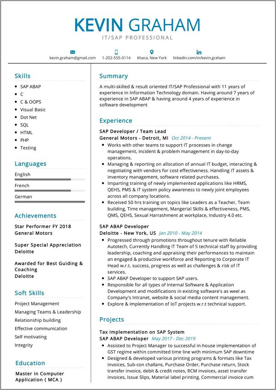 Sample Resume For Sap Hr End User