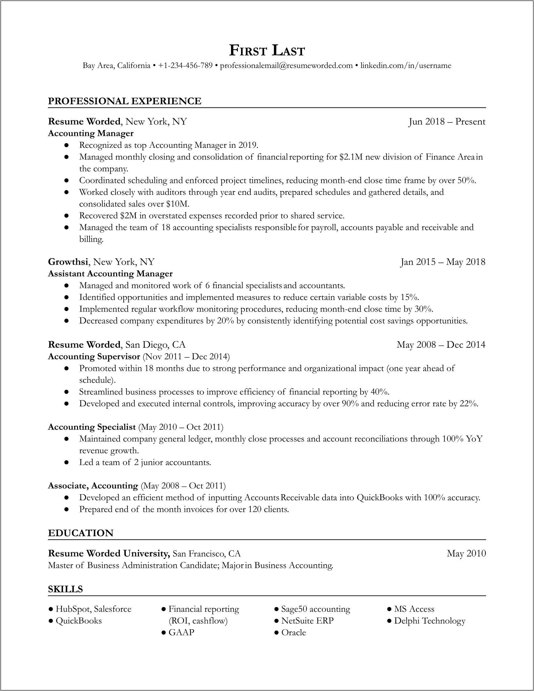 Sample resume professional profile example accounting resume example
