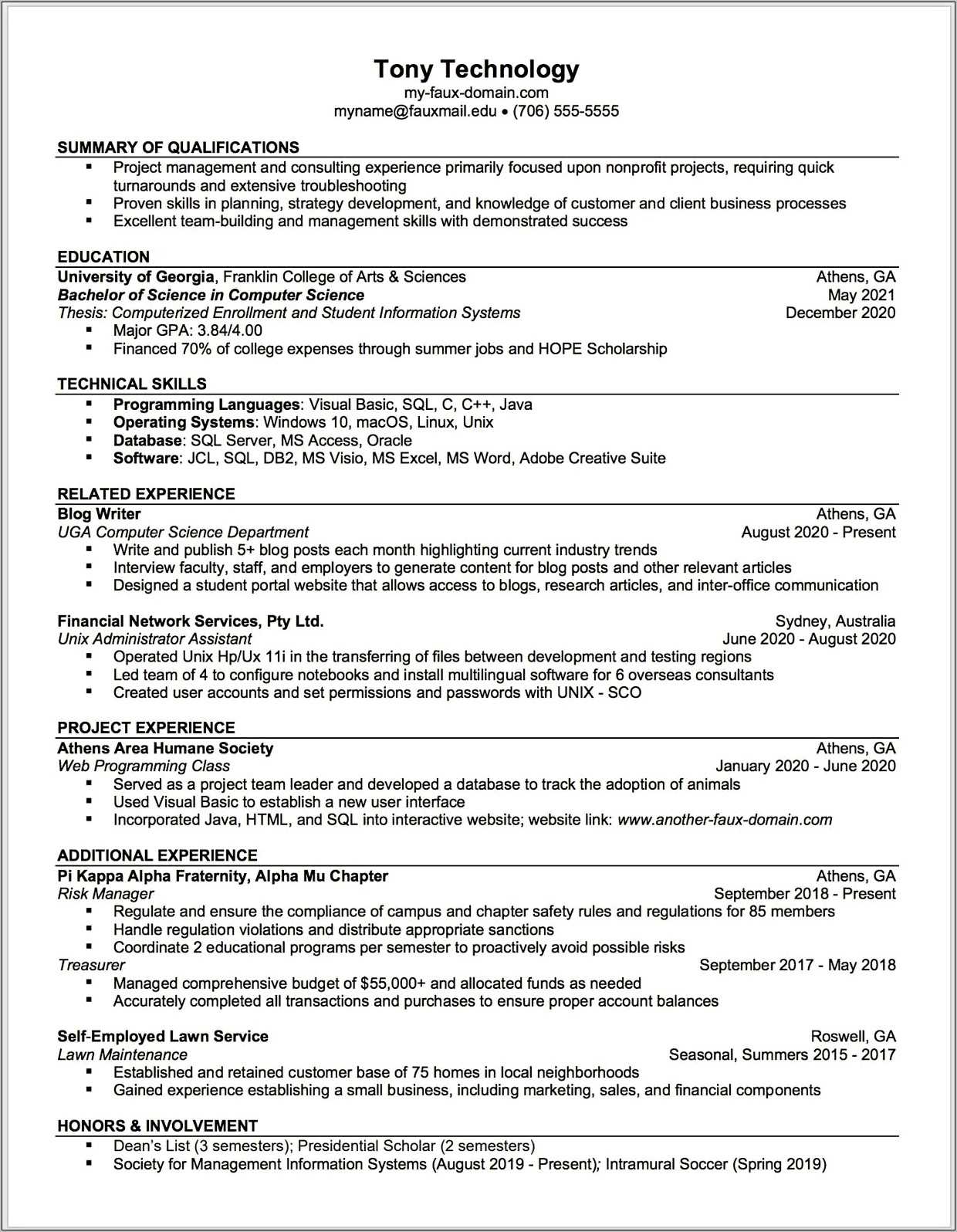 Sample Resumes For College Students With Creative Experience