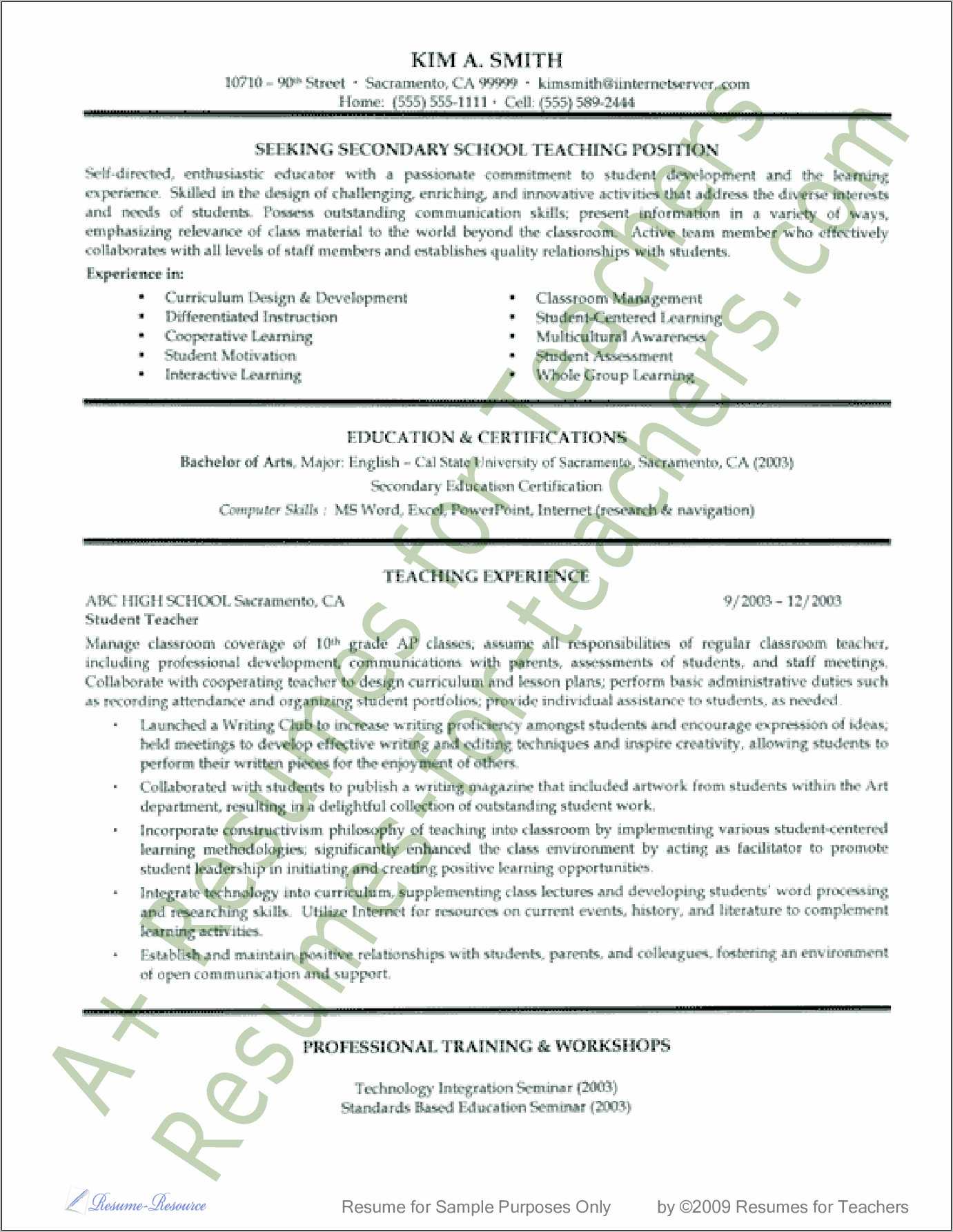 Samples Of Resumes With High School Resume Example Gallery