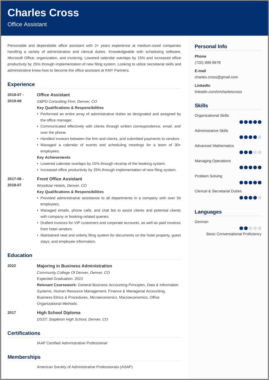 Skills On Resume For Office Assistant