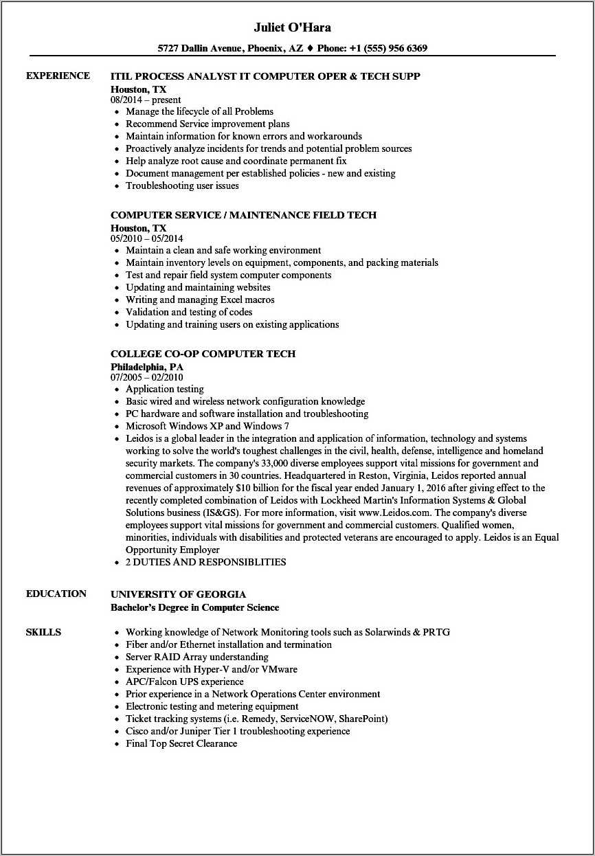 Computer Technician Objective For Resume