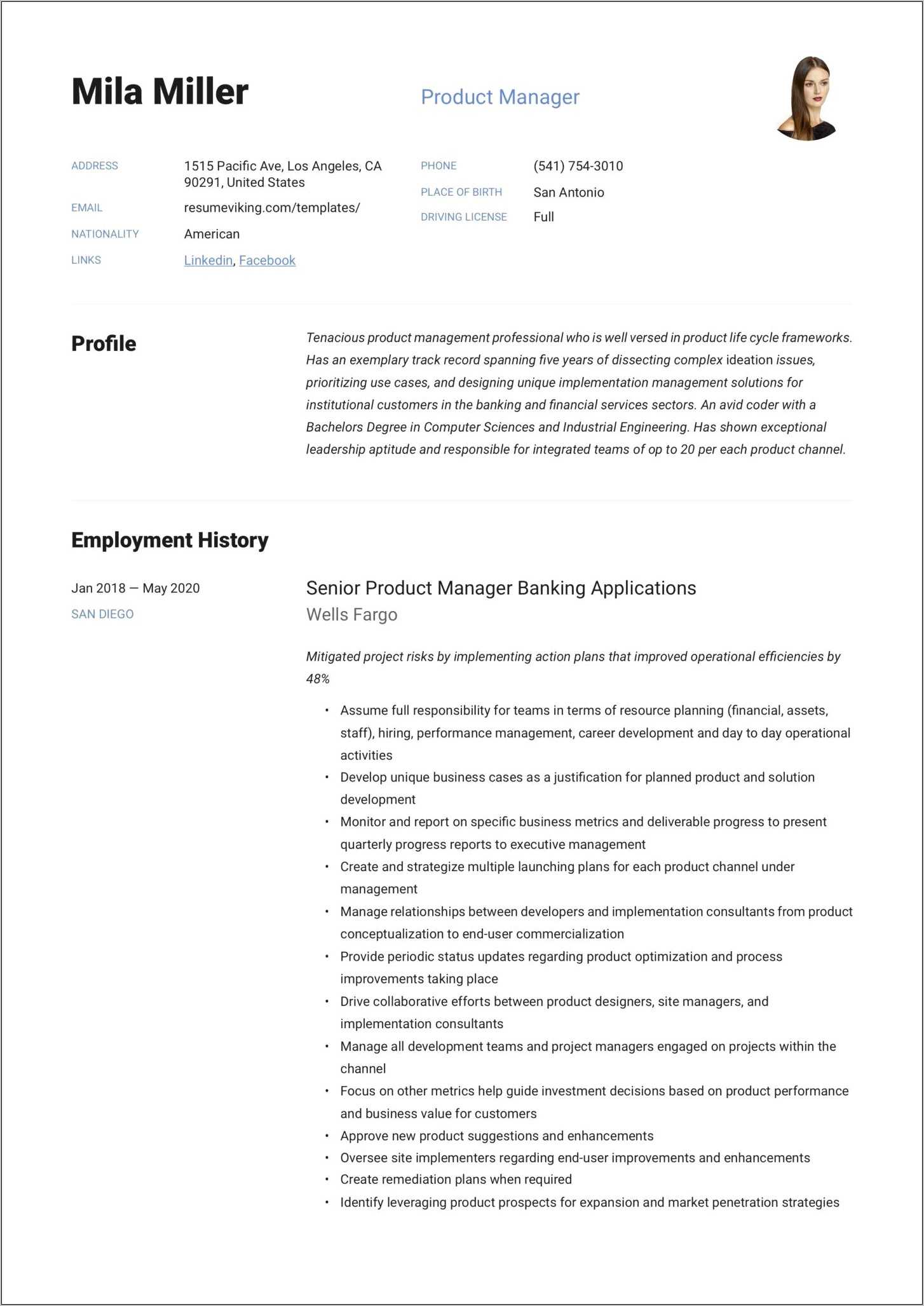 Credit Card Product Manager Resume