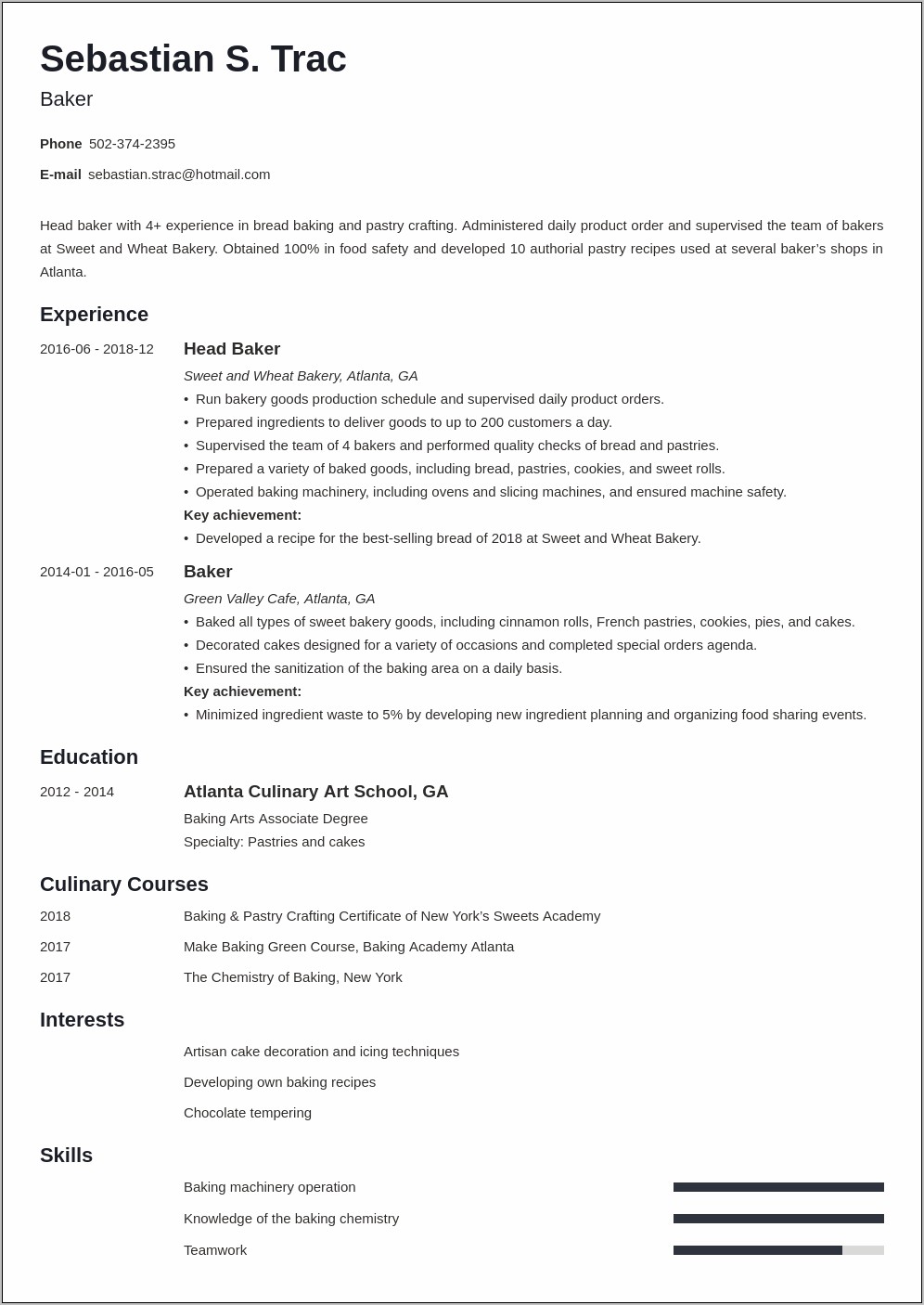 Pastry Chef Resume Objective Sample