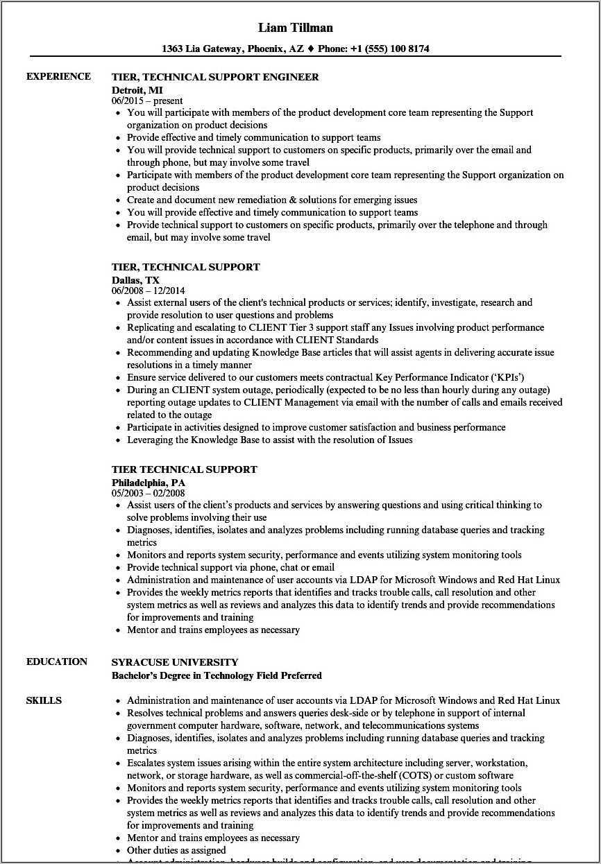 Phone Technical Support Resume Samples