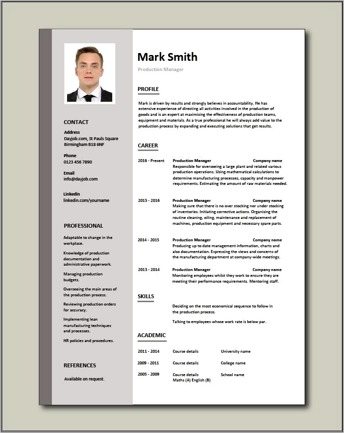 Production Manager Resume Objective Examples