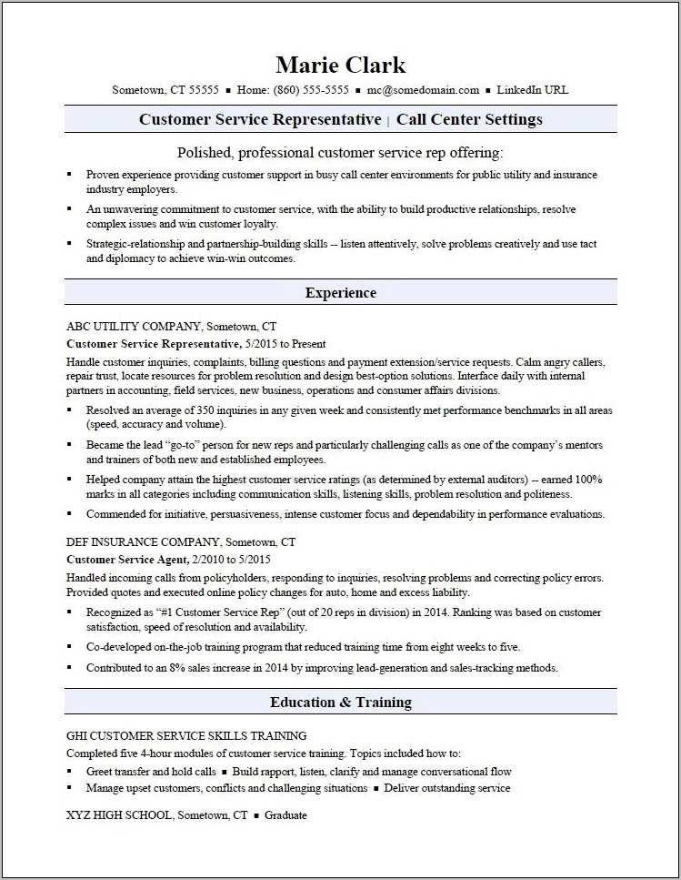 Skills Section Of Resume For Customer Service