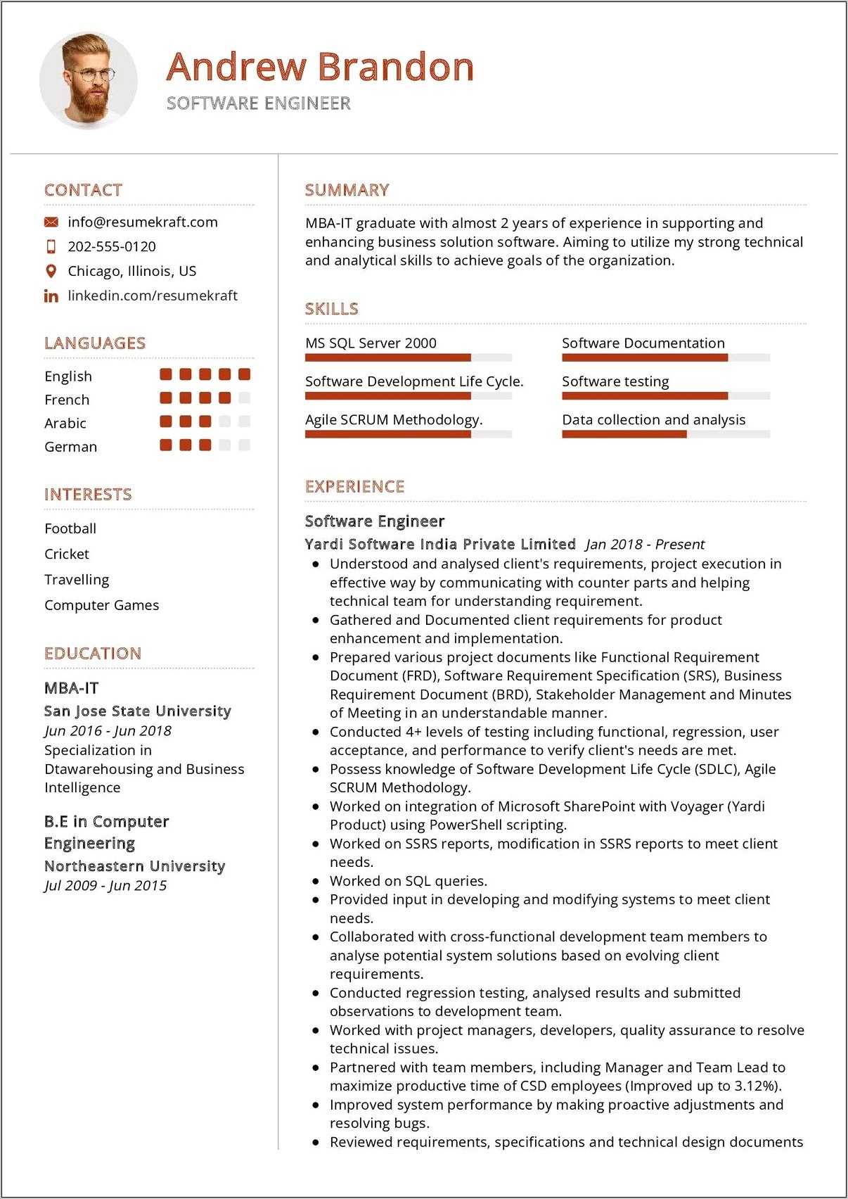 Software Engineer Experience Resume - Software Engineer Experience Resume Format Sample 