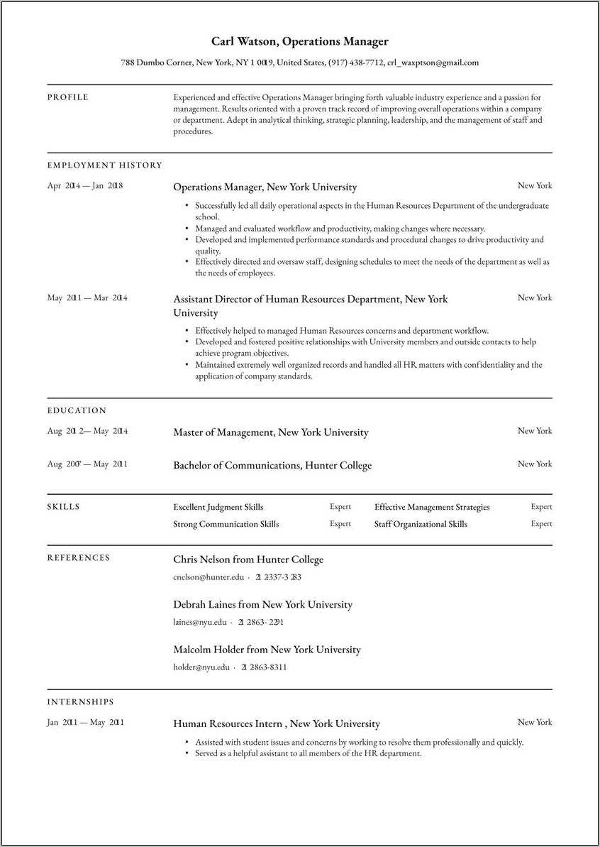 Summary Section Of Resume Operations Manager