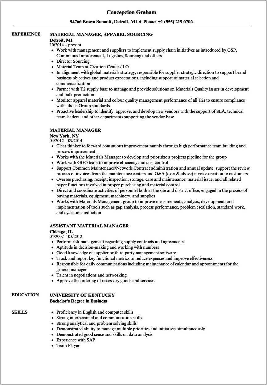 Us Air Force Material Management Resume