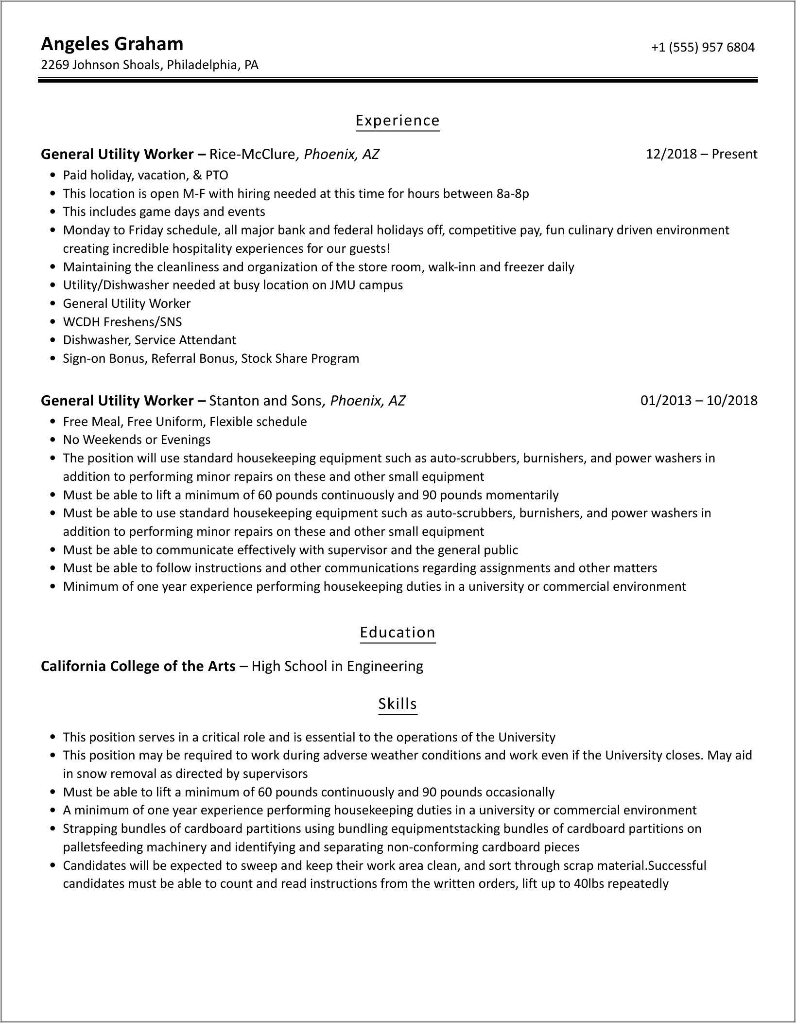 Utility Worker Resume Samples That Are Printable Resume Example Gallery