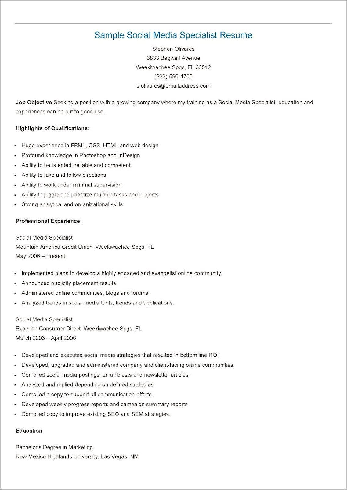 Website Support Specialist Resume Skill Examples