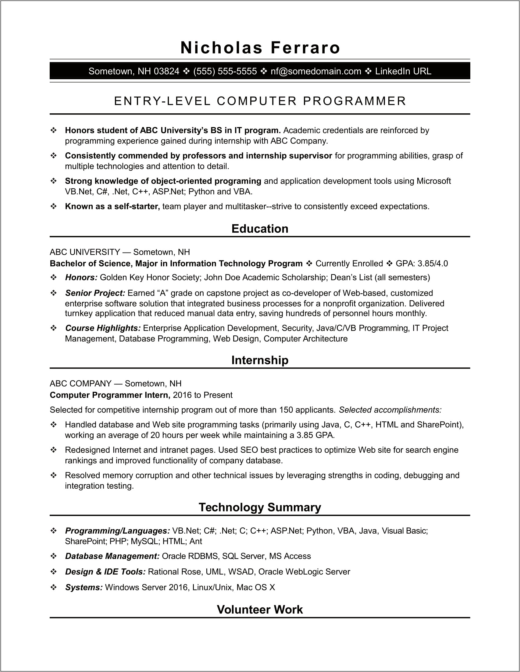 Writing Resume Computer Information Systems No Experience